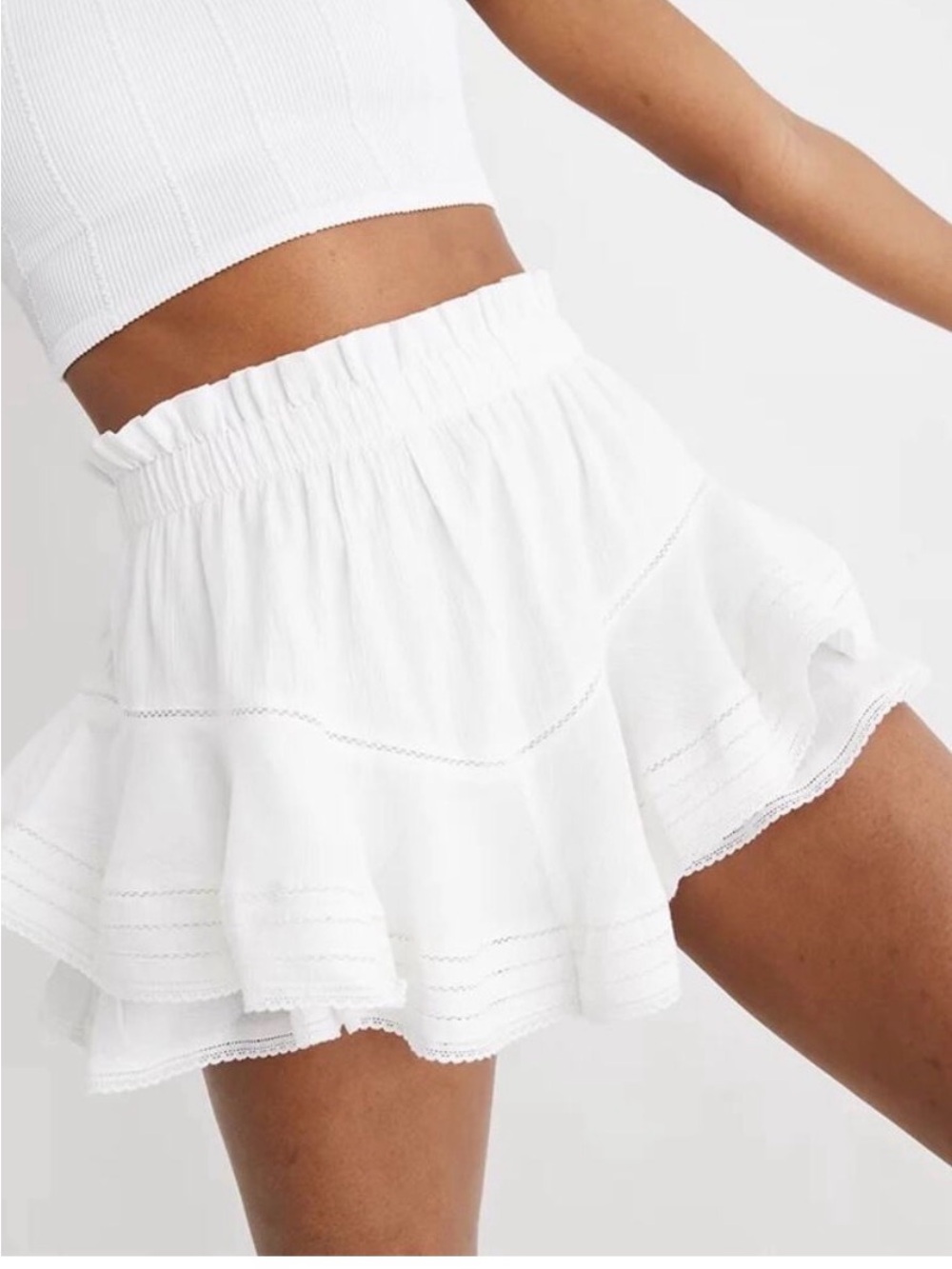 Aerie Bright White Skort ruffled tiered high rise preppy eyelet skirt shorts S - Picture 2 of 8